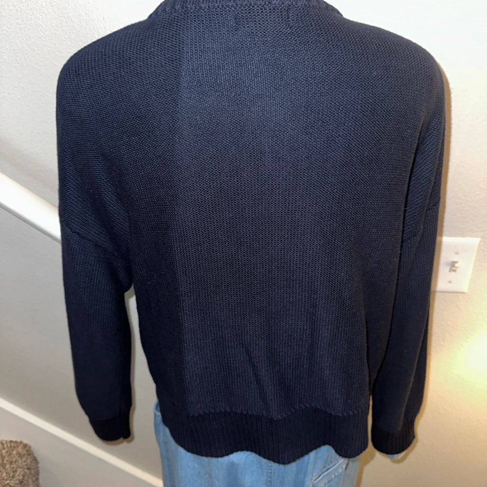 Quince Organic cotton Button Down navy Cropped Cardigan Banded Sleeve collar Sm - Picture 4 of 6